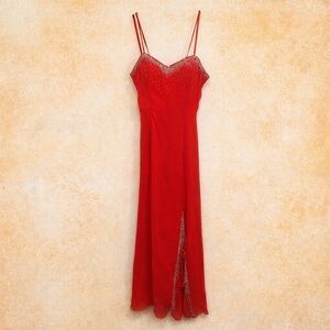 ISABELLA VINTAGE 100% SILK BEADED RED GOWN